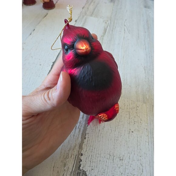 Glass red glitter cardinal feather ornament Xmas tree - Picture 9 of 9